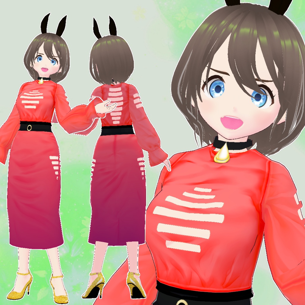 【VRoid正式版/無料】スリットロングワンピース4色