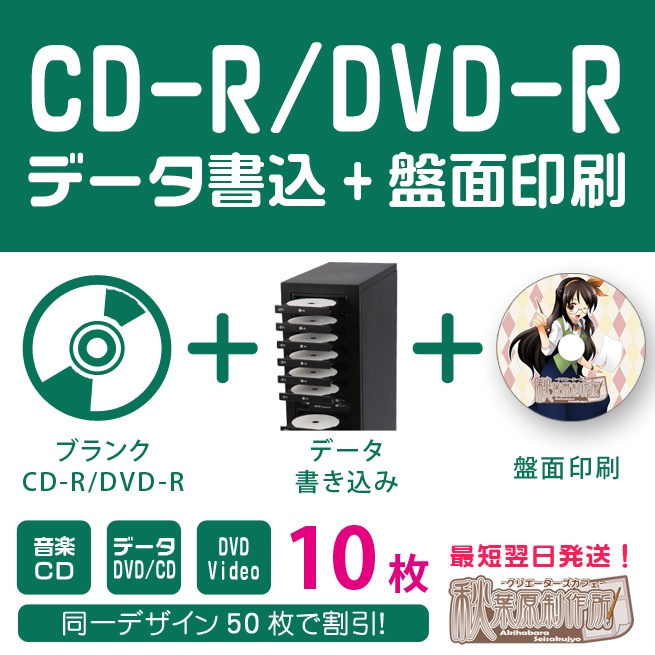 CD-R/DVD-R＋データ書込み＋盤面印刷