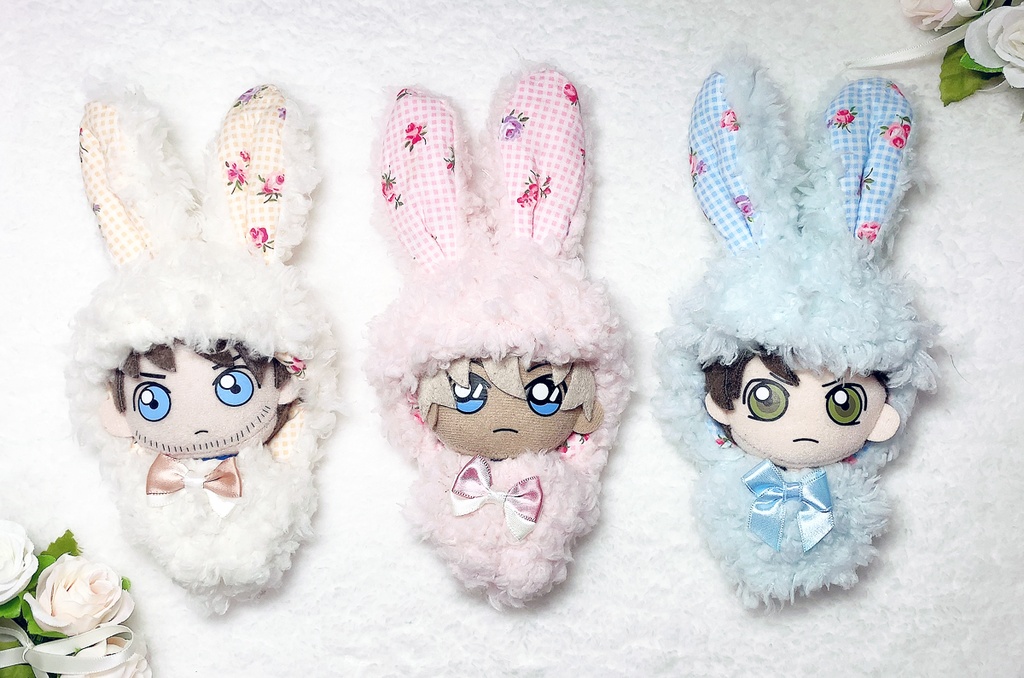 ぬいぐるみ用ウサギグルミ(お耳:レトロチェックに花の柄)