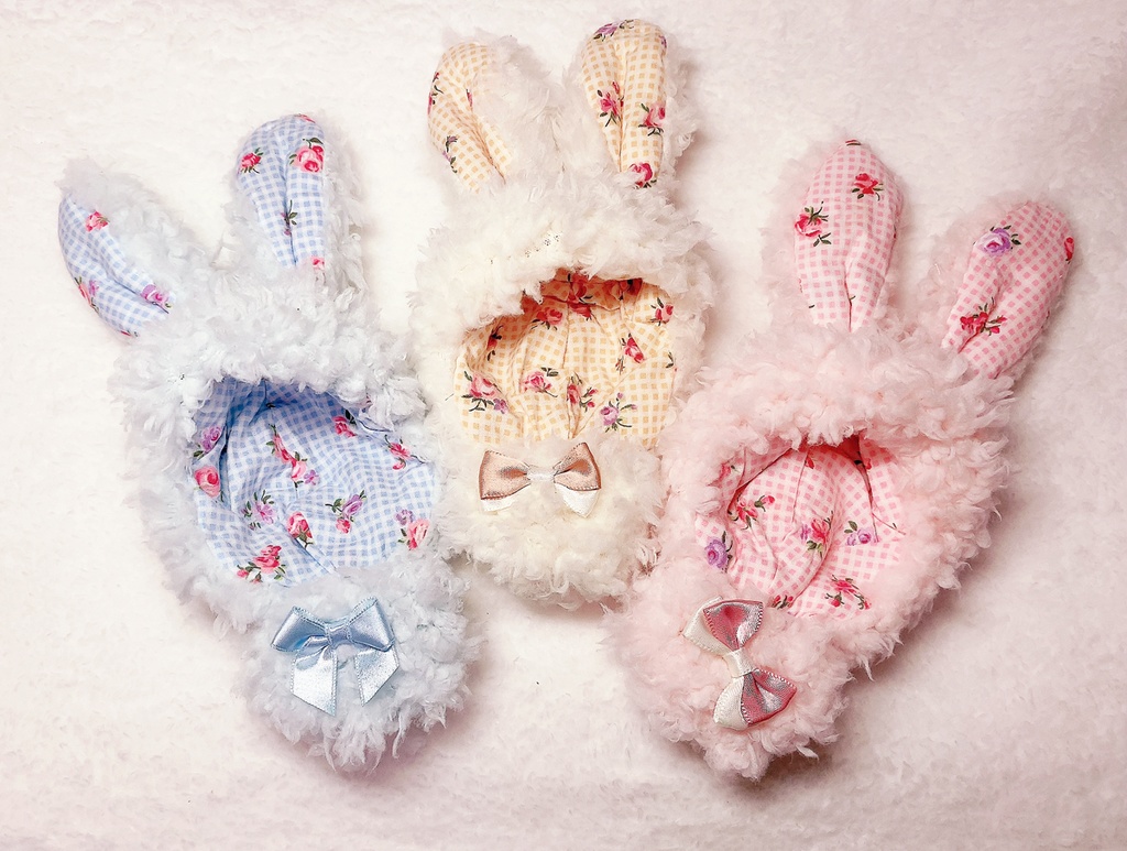 ぬいぐるみ用ウサギグルミ(お耳:レトロチェックに花の柄)