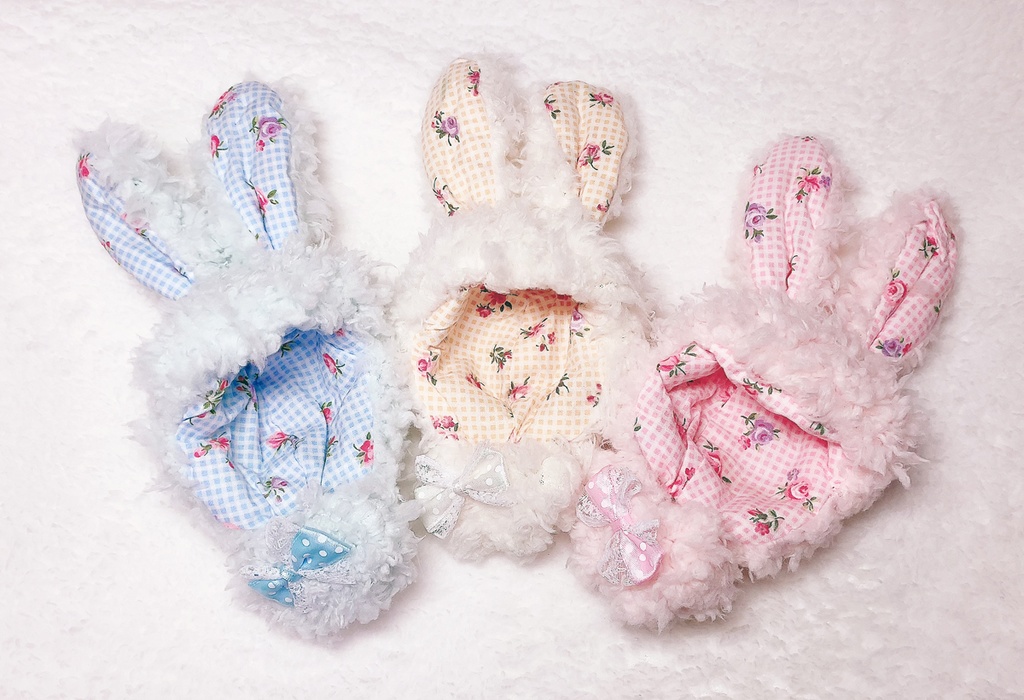 ぬいぐるみ用ウサギグルミ(お耳:レトロチェックに花の柄)