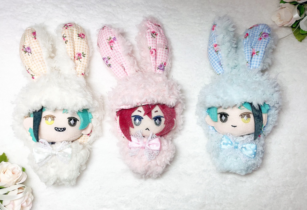 ぬいぐるみ用ウサギグルミ(お耳:レトロチェックに花の柄)