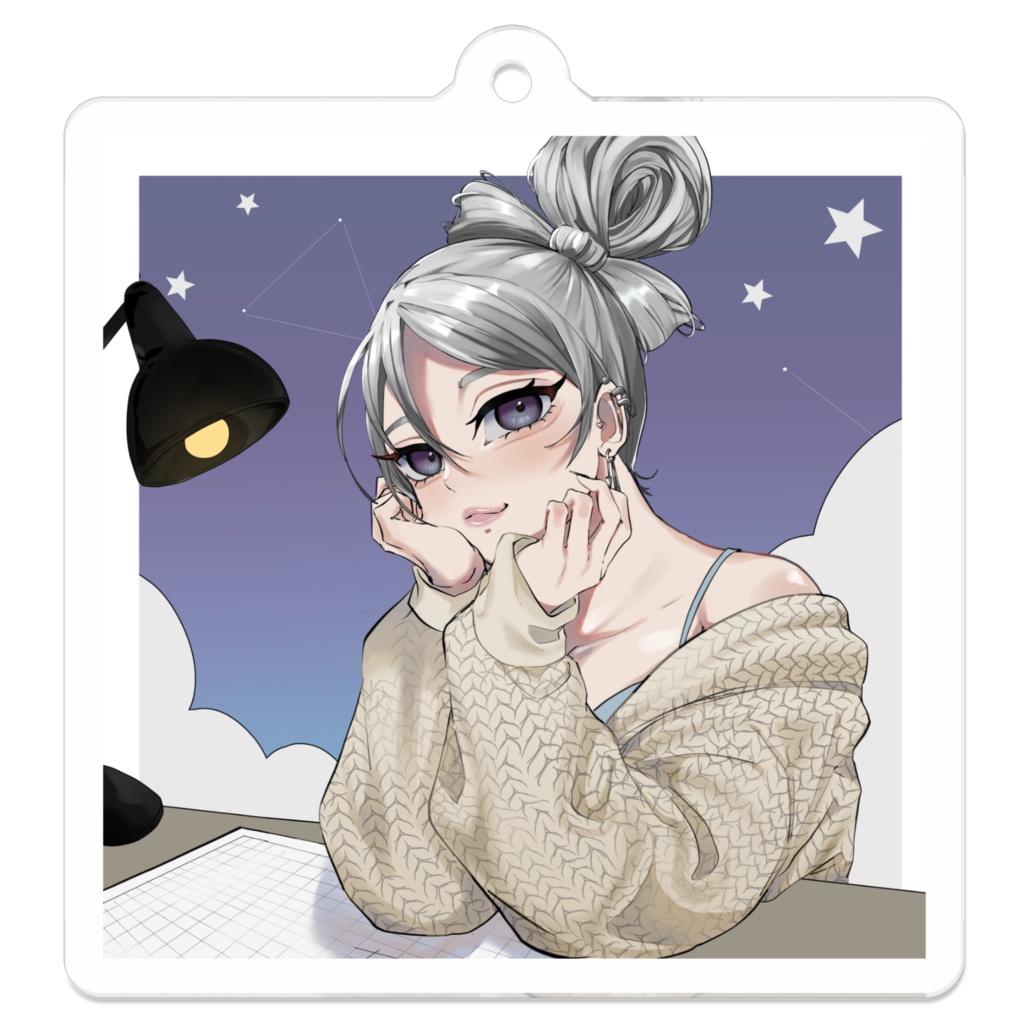 お団子頬杖アクリルキーホルダー(50mm×50mm)
