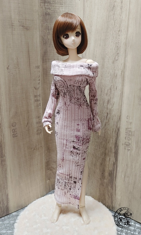 Smart Doll リブニットロングワンピース オフショルダー