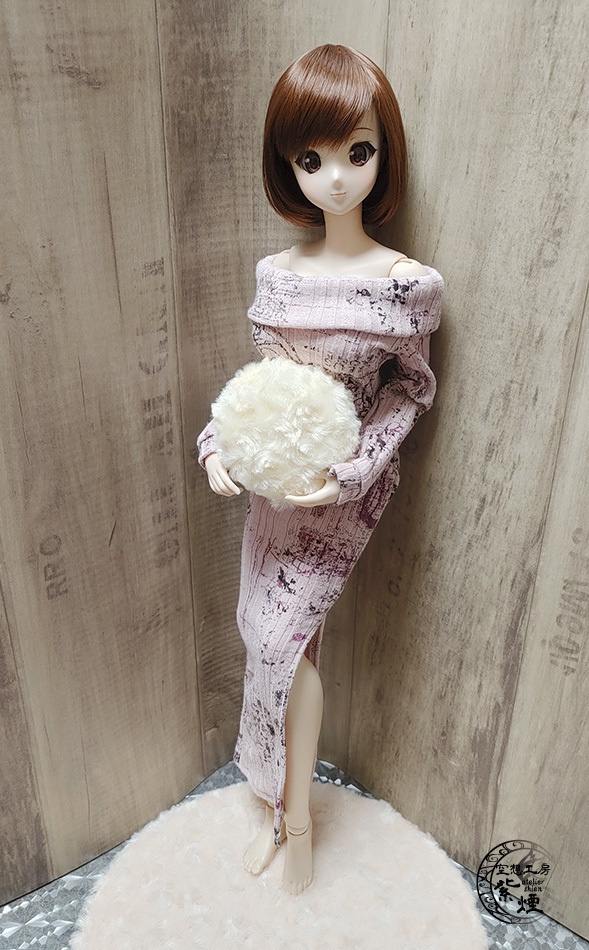 Smart Doll リブニットロングワンピース オフショルダー