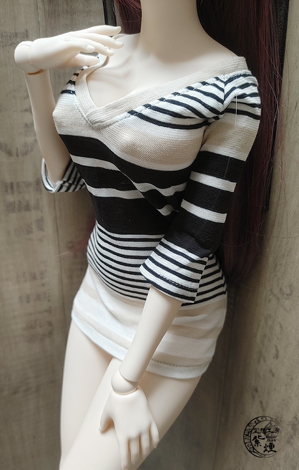 ※終了※ Smart Doll 七分袖カットソー 黒×ベージュボーダー柄