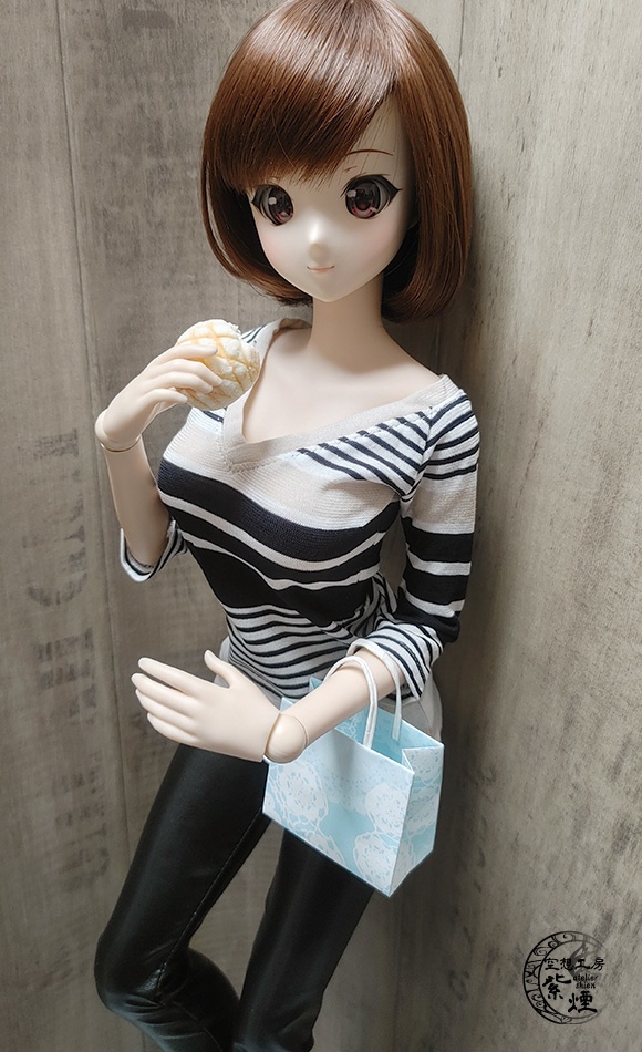 ※終了※ Smart Doll 七分袖カットソー 黒×ベージュボーダー柄