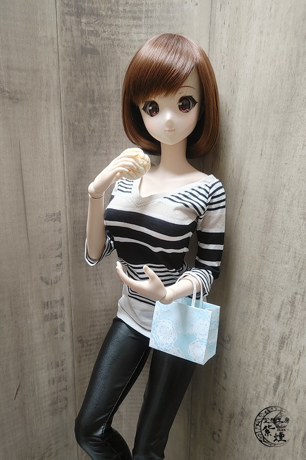 ※終了※　Smart Doll　七分袖カットソー　黒×ベージュボーダー柄