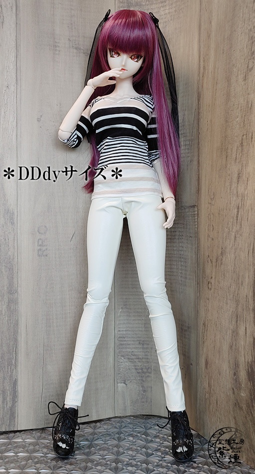レギンスパンツ フェイクレザーアイボリー:Smart Doll・DD・DDdy用