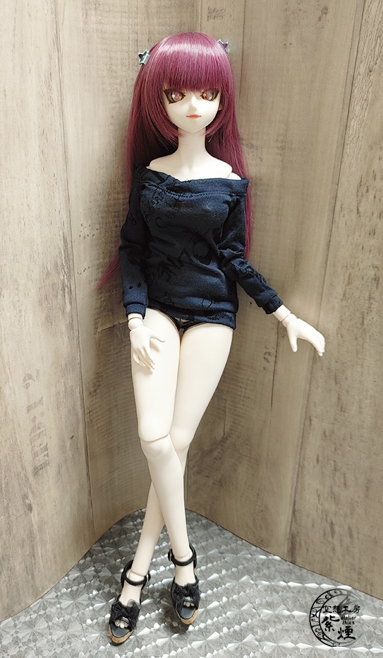 Smart Doll オフショルダー英字フロッキーカットソーワンピース コクーンシルエット