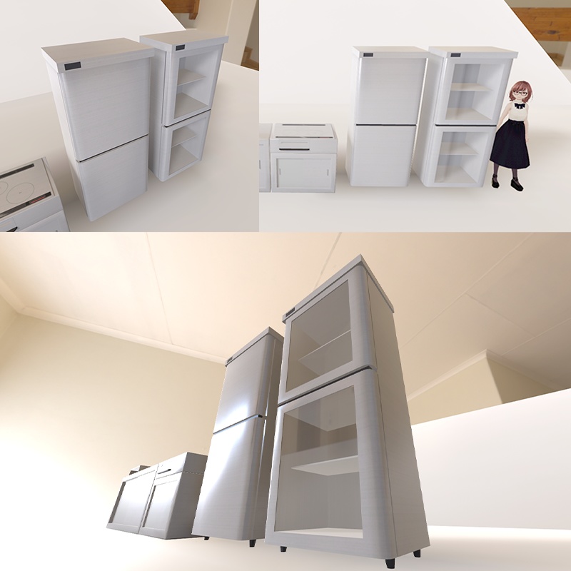 <Cafe&Bar Series>キッチンセット6点(シンク・IHクッキングヒーター・冷蔵庫・棚)