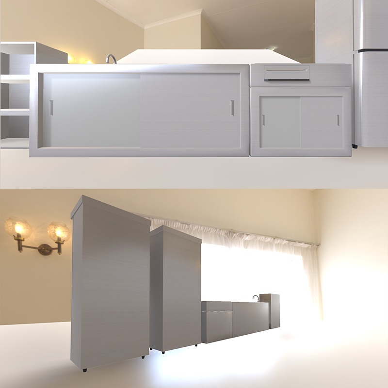 <Cafe&Bar Series>キッチンセット6点(シンク・IHクッキングヒーター・冷蔵庫・棚)