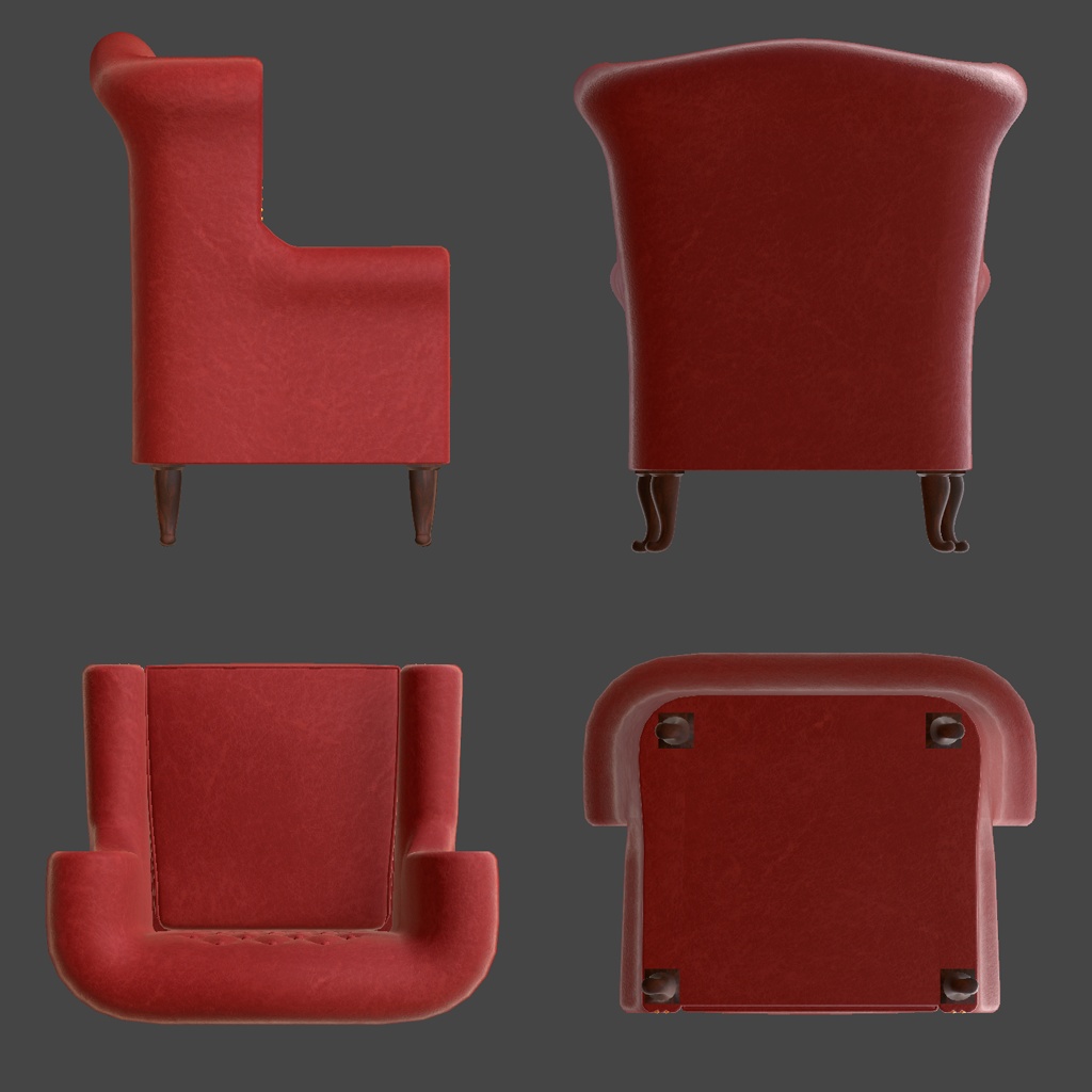 ウイングバックチェア(ハイバックチェア)5色×2素材×2種(ハイポリ/ローポリ)Wingback Chair