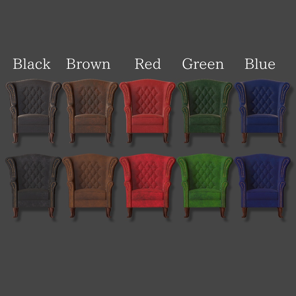ウイングバックチェア(ハイバックチェア)5色×2素材×2種(ハイポリ/ローポリ)Wingback Chair