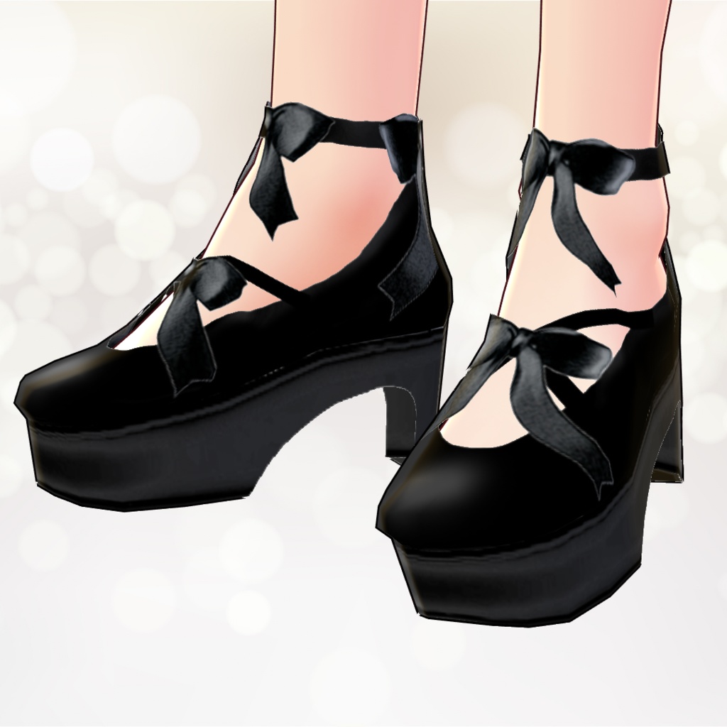 正式版対応!【VRoid】リボンシューズ<黒>