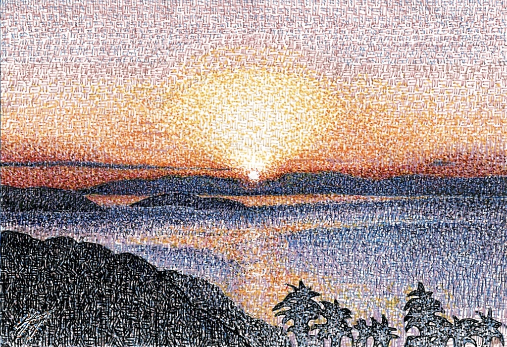 風景ペン画「思色の空」