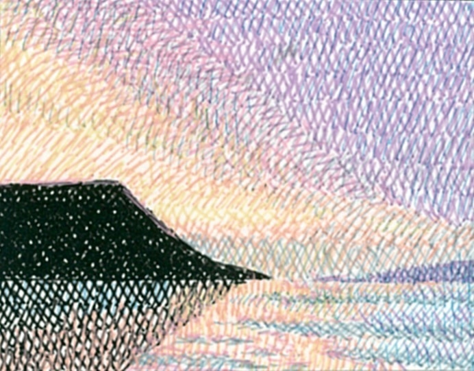 ミニペン画「落照」