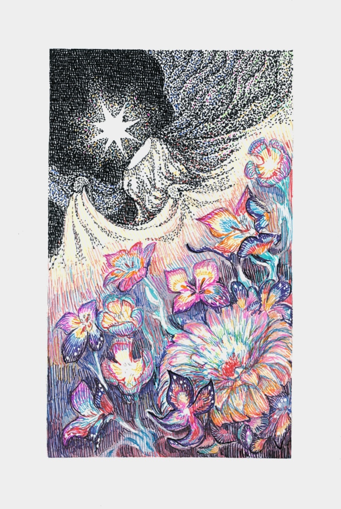 「夜奏」ポストカード原画額装有り