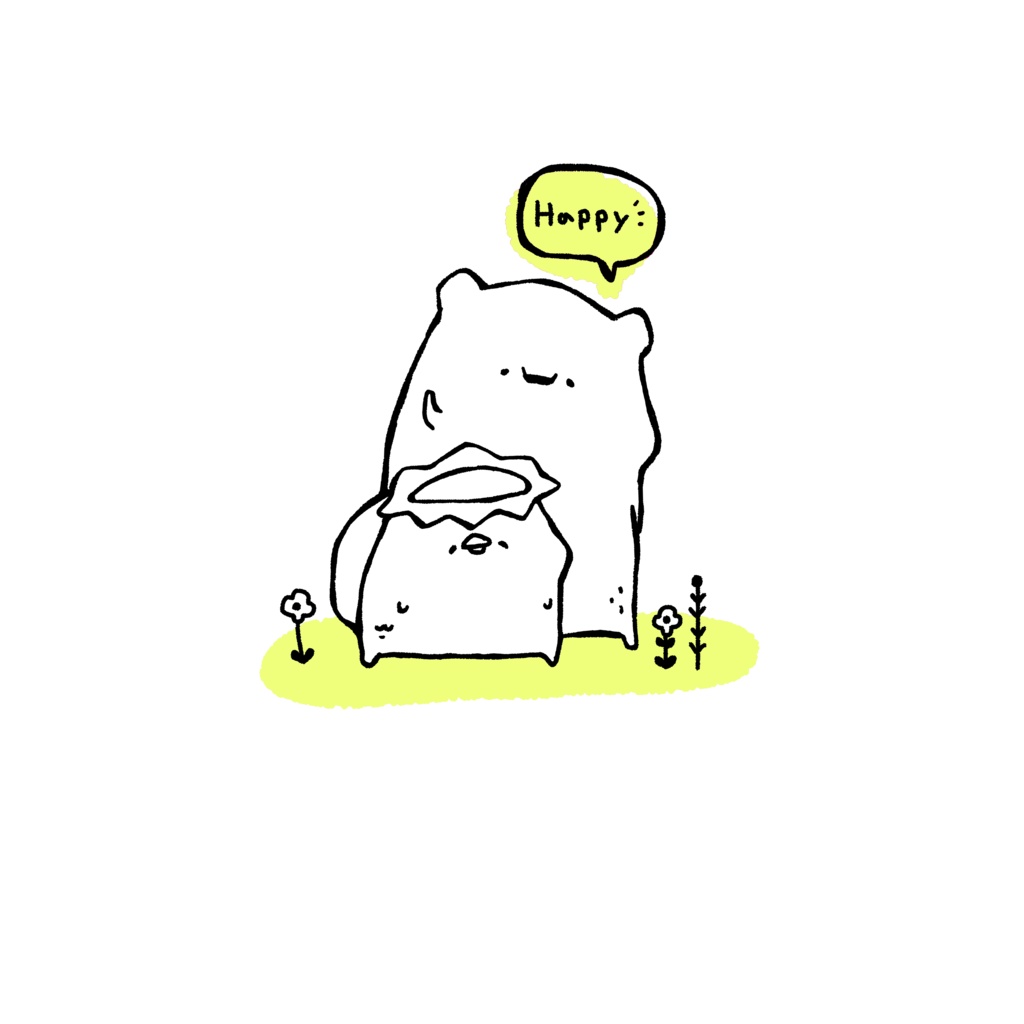 カッパくんくまくん✴︎happyTシャツ(しろくろ)