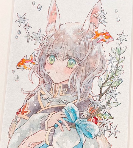 【12/06 22:00 OPEN】冬じたく Gold fish【アナログ原画・額付き】