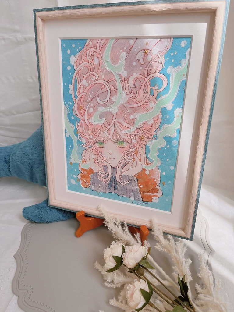 海雪ターコイズ【アナログ原画・額付き】