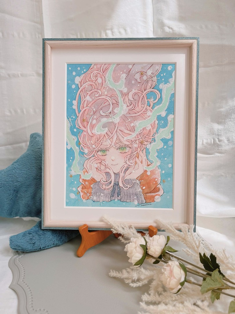 海雪ターコイズ【アナログ原画・額付き】