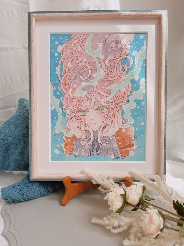 海雪ターコイズ【アナログ原画・額付き】