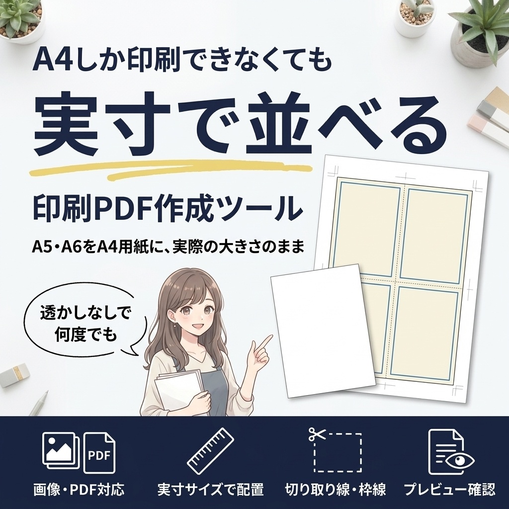 A4用紙に実寸で並べる印刷PDF作成ツール【基本版 A5・A6】
