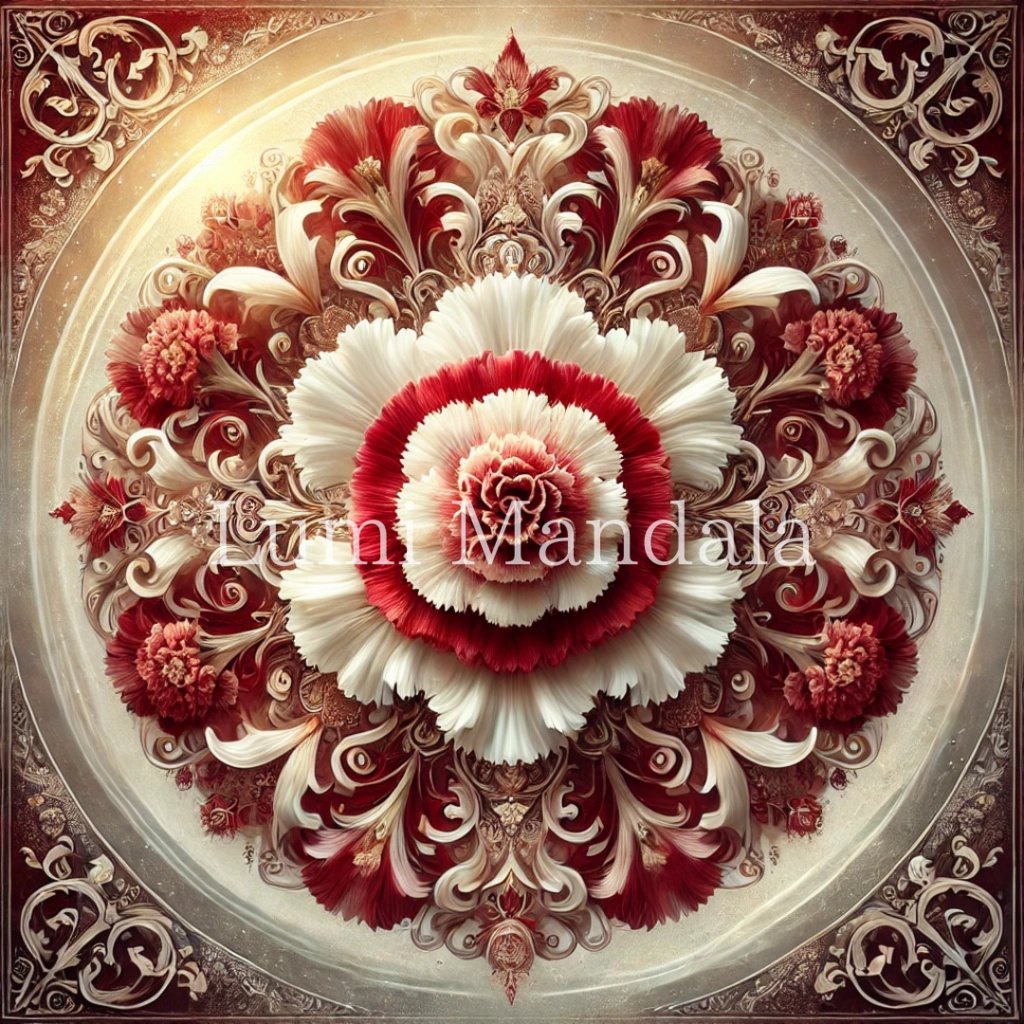 誕生花曼荼羅｜1月（カーネーション） - 愛と情熱のエネルギー【スマホ壁紙】