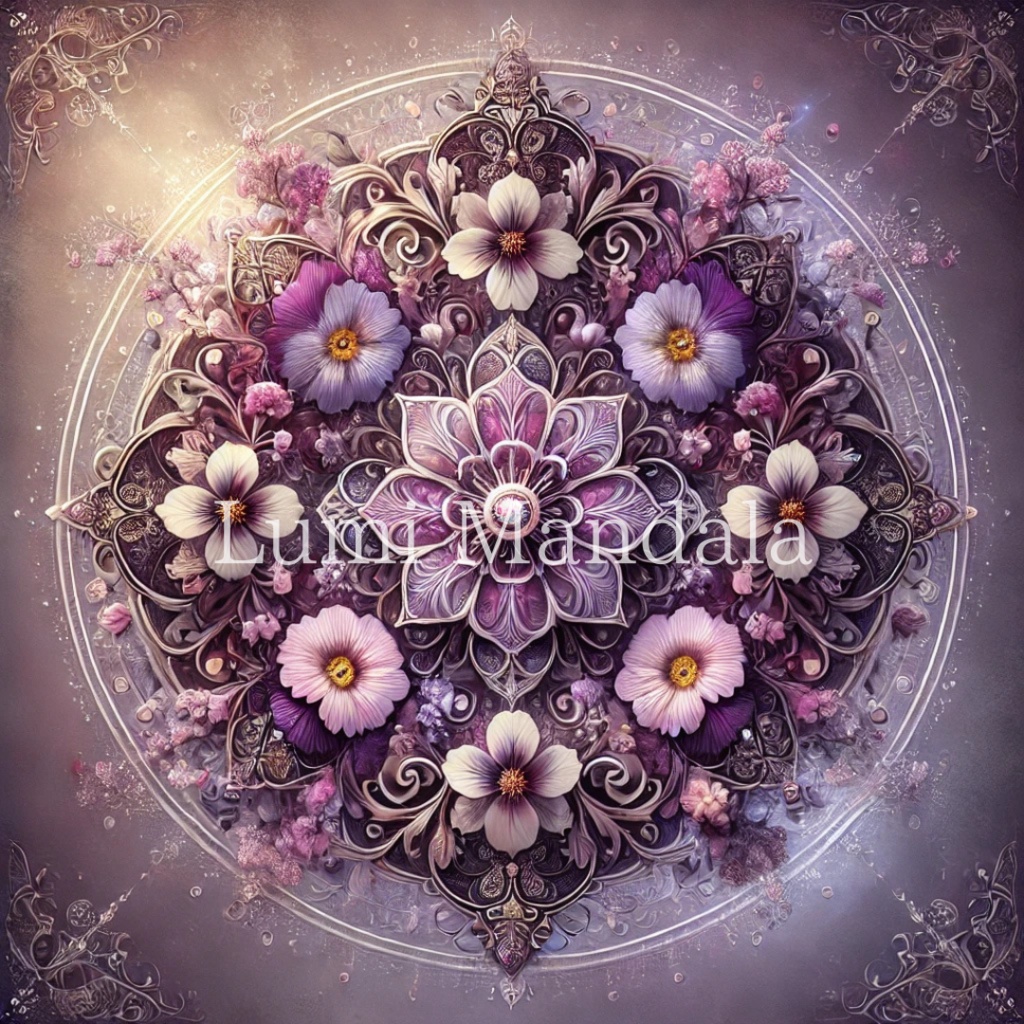 誕生花曼荼羅｜2月（スミレ・プリムラ） - 誠実と希望を象る壁紙