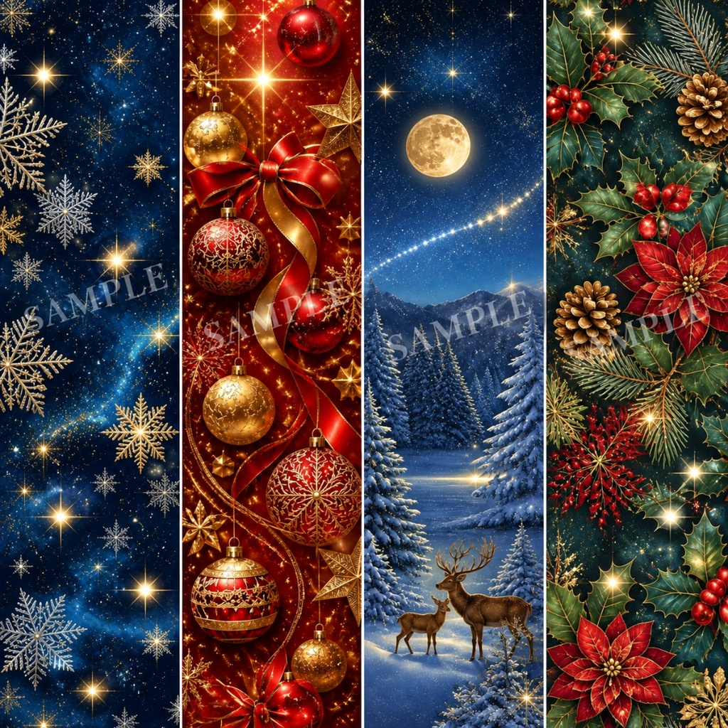 幻想的なクリスマス柄デジタルペーパー6枚入り