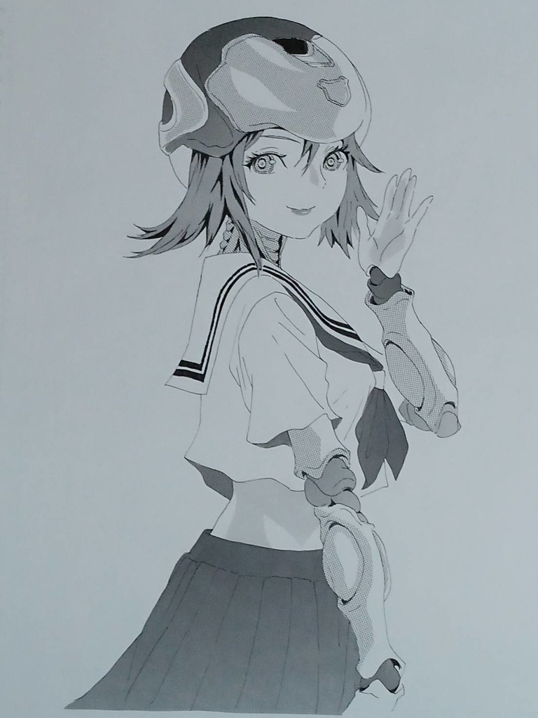 B4直筆モノクロトーンイラスト「スクールガードロボ娘 CX-1000000アルテミス」