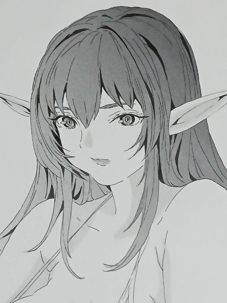 直筆B4モノクロトーンイラスト「ダイエットを心に強く誓うエルフ」 漫画原稿用紙