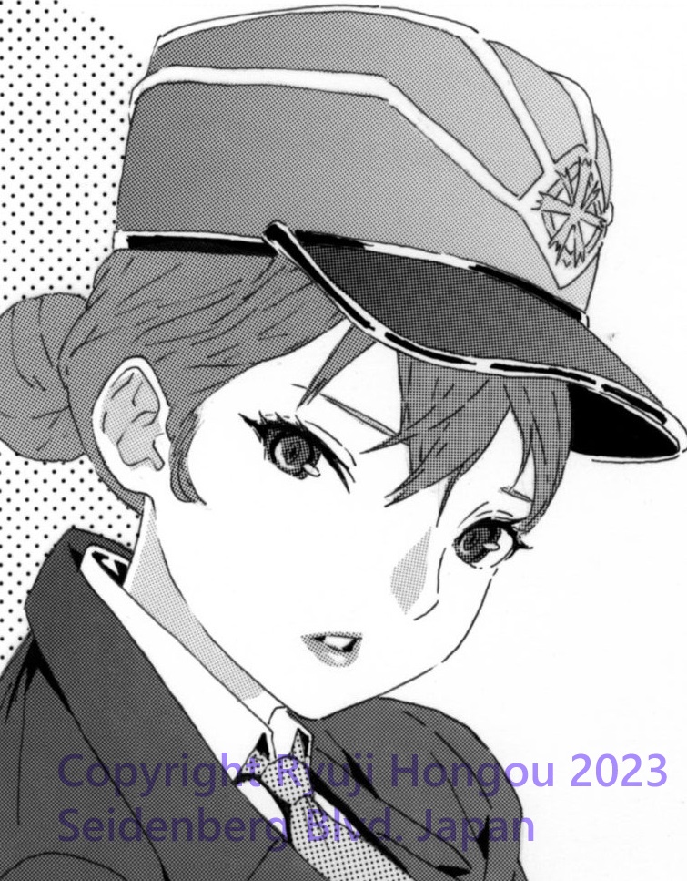 直筆B4モノクロトーンイラスト「スカートの裾を少しずらす女性警察官」 漫画原稿用紙