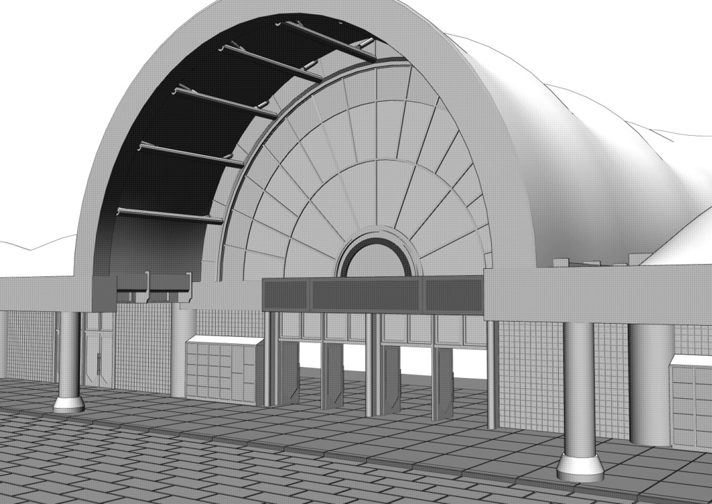 国際展示場っぽい駅外観 クリスタ用背景素材 それ以外にも