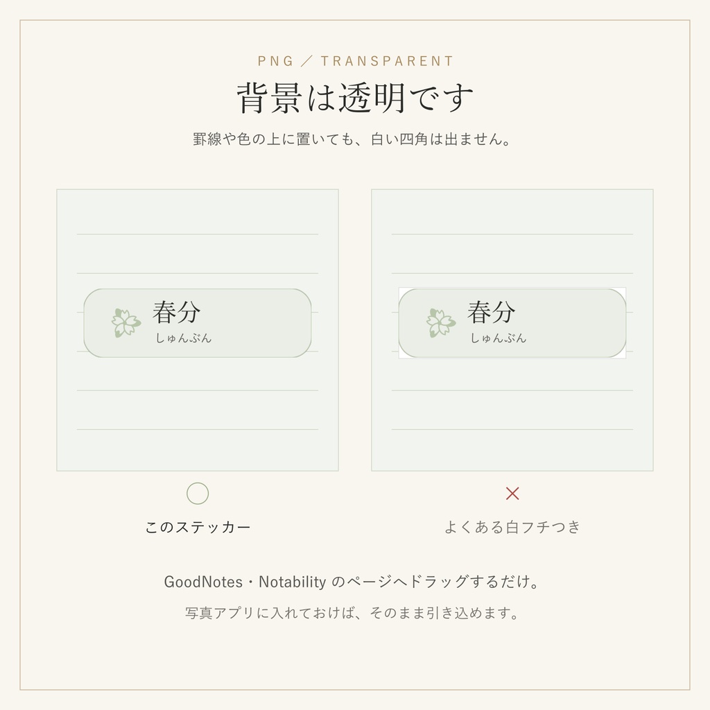デジタルステッカー GoodNotes対応|二十四節気の紋と月インデックス 全53枚 背景透過PNG 和風ミニマル「二十四節気めぐり」
