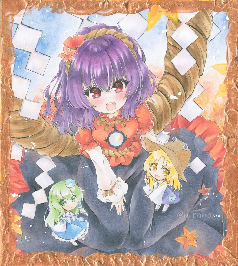 手描きイラスト原画＊東方Project＊八坂神奈子・洩矢諏訪子・東風谷