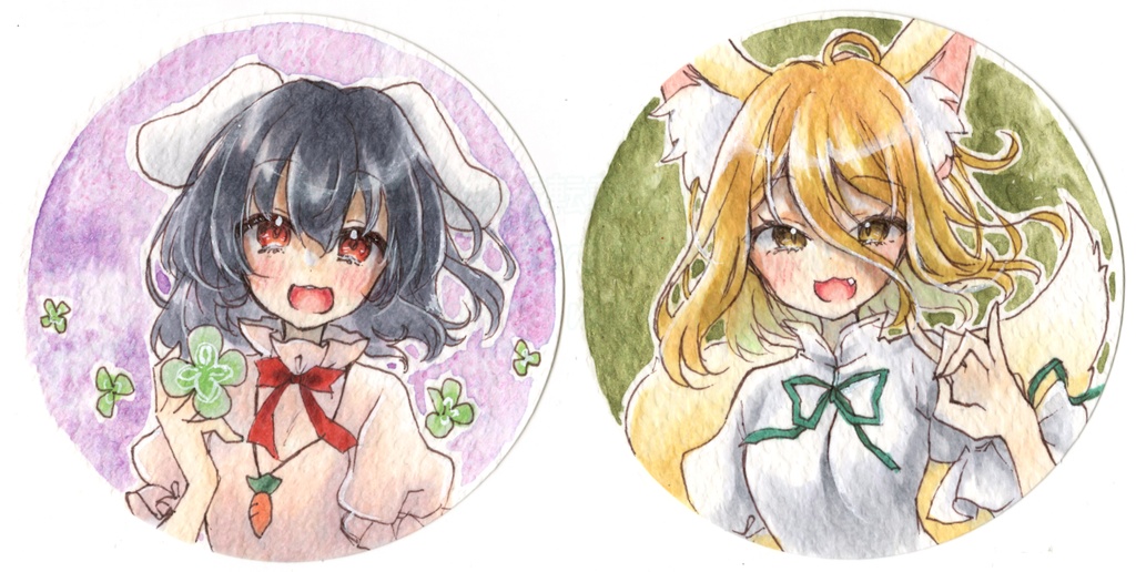 手描きイラスト＊東方Project＊原画＊ラウンド型水彩紙カード