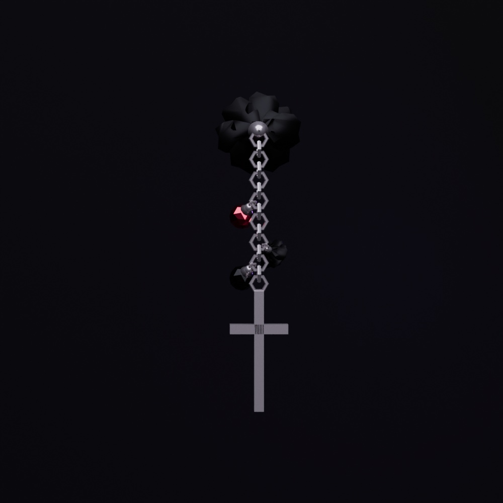 【VRChat想定】黒薔薇と十字架のピアス-Black rose cross earring-
