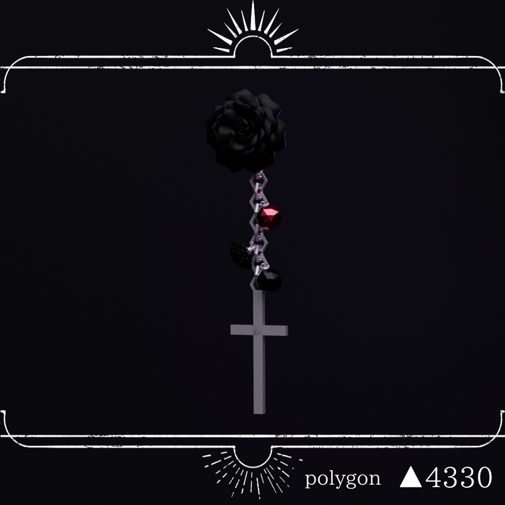 【VRChat想定】黒薔薇と十字架のピアス-Black rose cross earring-