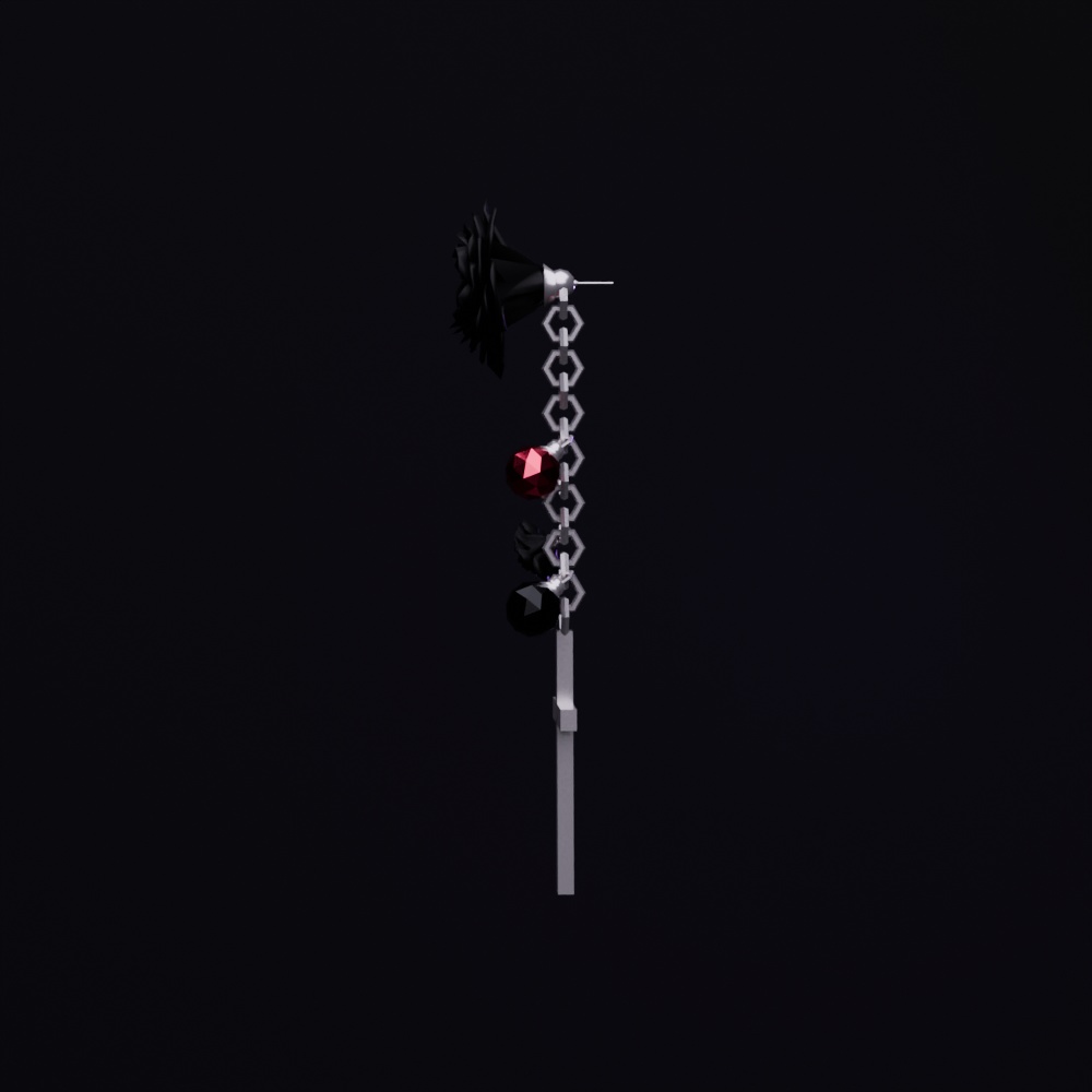 【VRChat想定】黒薔薇と十字架のピアス-Black rose cross earring-