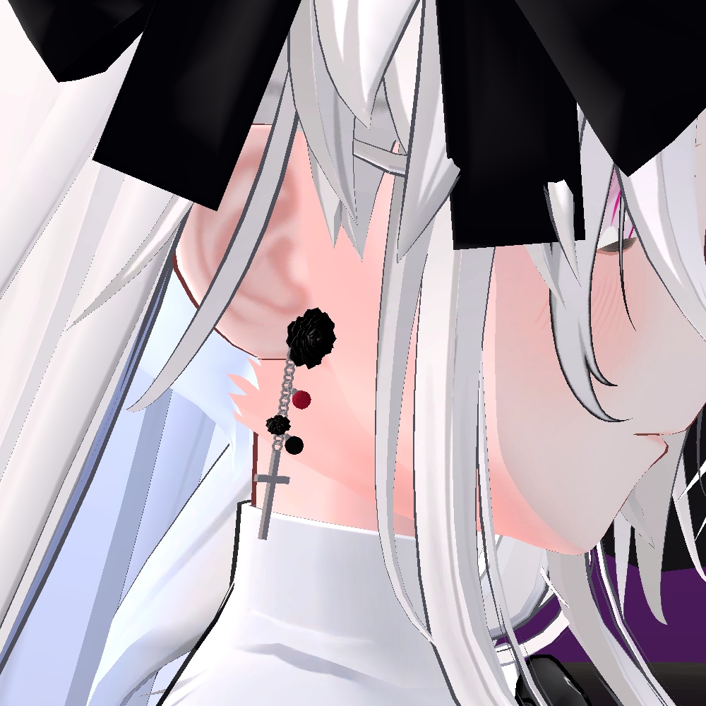 【VRChat想定】黒薔薇と十字架のピアス-Black rose cross earring-