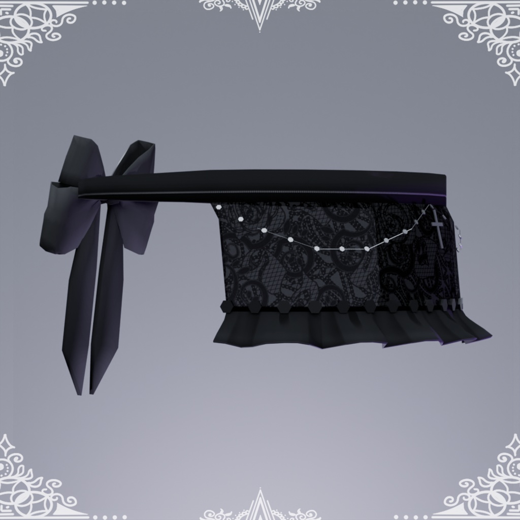 【VRChat想定】黒のベールアイマスク(調整用シェイプキー入り)-Black veil eye mask-