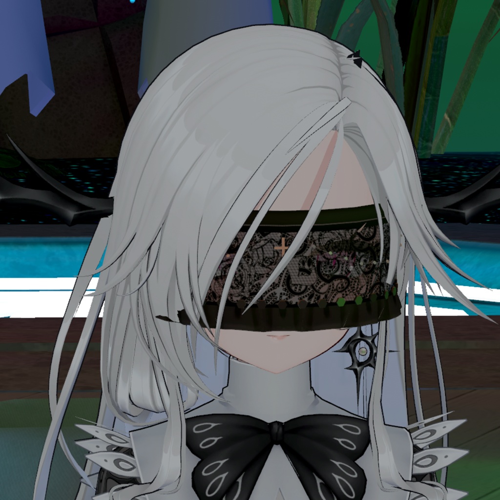 【VRChat想定】黒のベールアイマスク(調整用シェイプキー入り)-Black veil eye mask-
