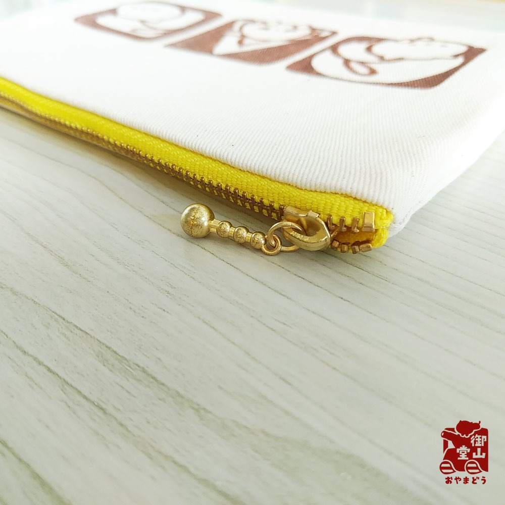 【マステ付き】猫ポーチ わさからもみじの手描きおしりポーチ からし色(黄) フラットタイプ