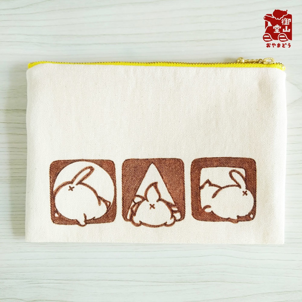 【マステ付き】猫ポーチ わさからもみじの手描きおしりポーチ からし色(黄) フラットタイプ