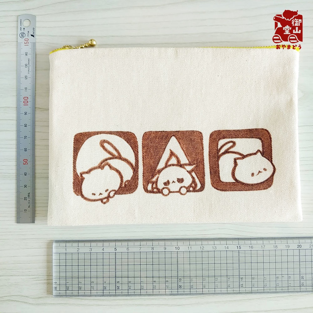 【マステ付き】猫ポーチ わさからもみじの手描きおしりポーチ からし色(黄) フラットタイプ