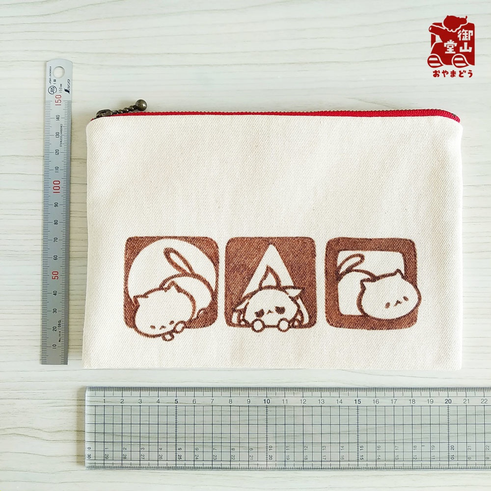 【マステ付き】猫ポーチ わさからもみじの手描きおしりポーチ もみじ色(赤) フラットタイプ