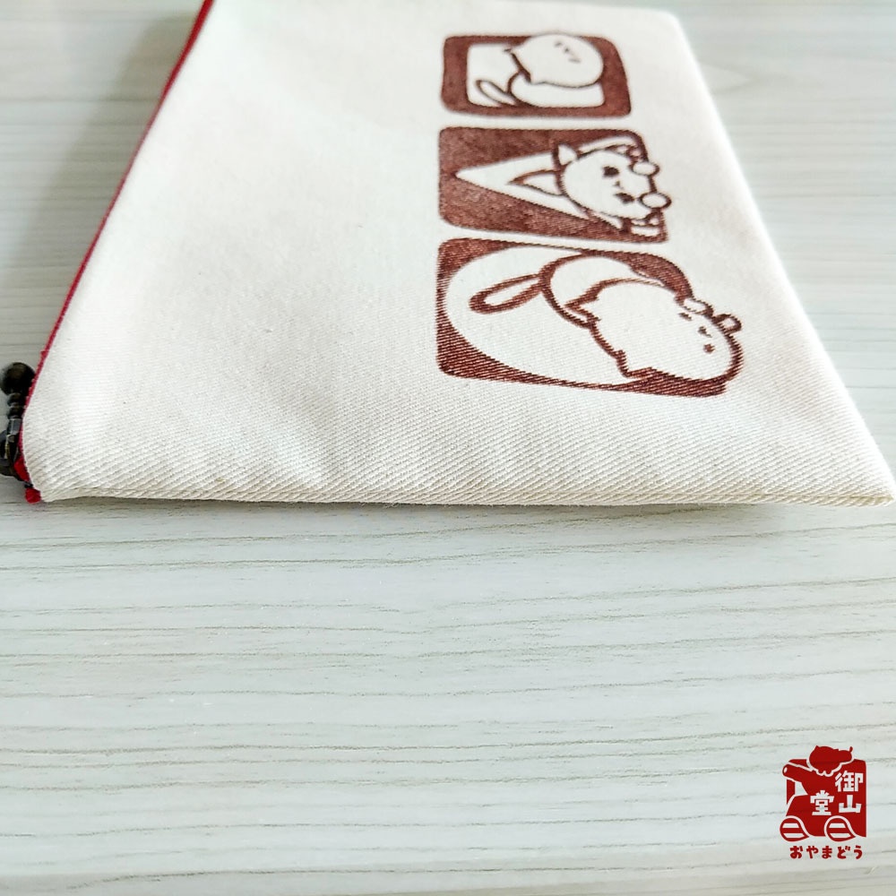 【マステ付き】猫ポーチ わさからもみじの手描きおしりポーチ もみじ色(赤) フラットタイプ