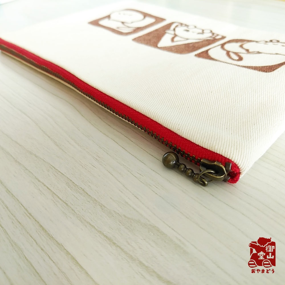 【マステ付き】猫ポーチ わさからもみじの手描きおしりポーチ もみじ色(赤) フラットタイプ